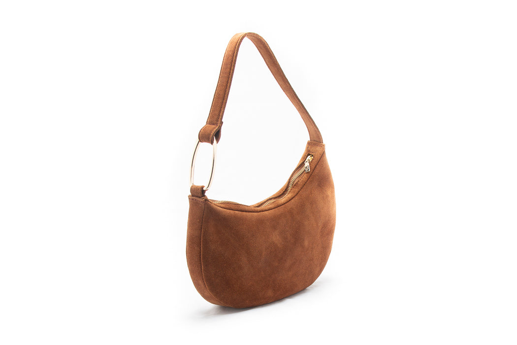 Borsa a mano Rita in pelle scamosciata marrone chiaro