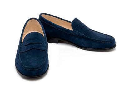 Mocassin à semelle simple en daim bleu