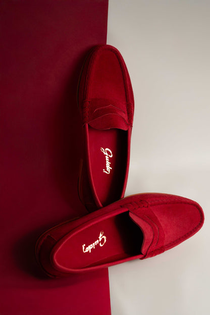 Moccasin Simple Sole Suede Red