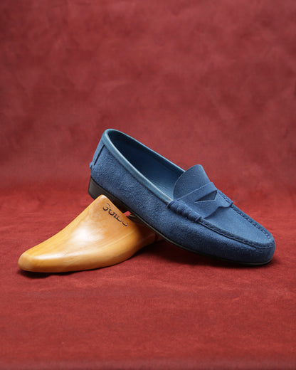 Moccasin Simple Sole Suede Blue