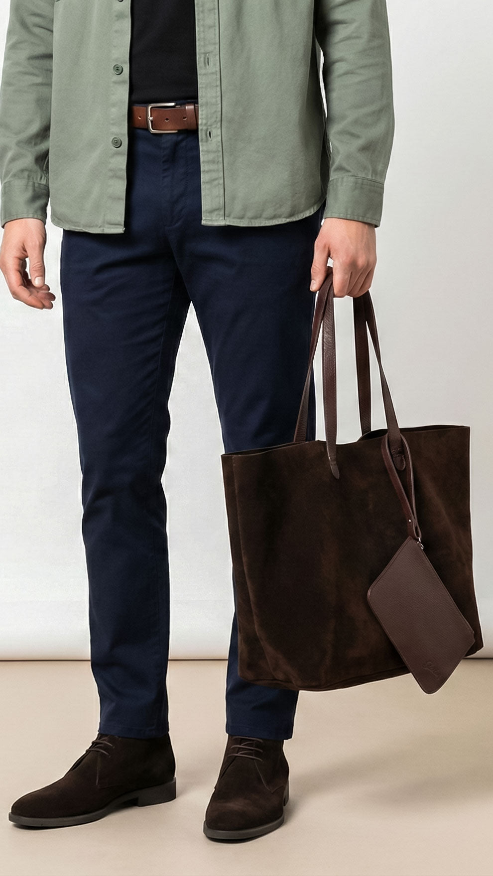 Borsa a mano in camoscio color cioccolato