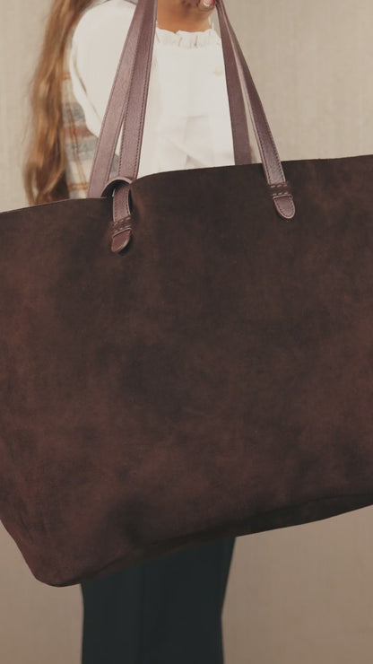 Borsa a mano in camoscio color cioccolato